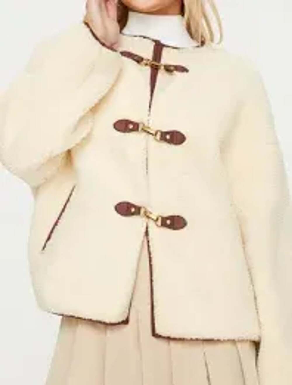 Princess Polly Adylic Teddy Coat Size US 4 Cream Brown Faux Shearling